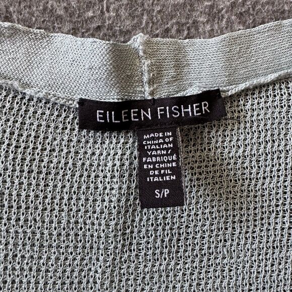 EILEEN FISHER Fine Organic Linen Crepe Knit Cropped Cardigan Light Blue Women S - Picture 3 of 8